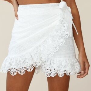 Banjul White Lace Wrap Mini Skirt